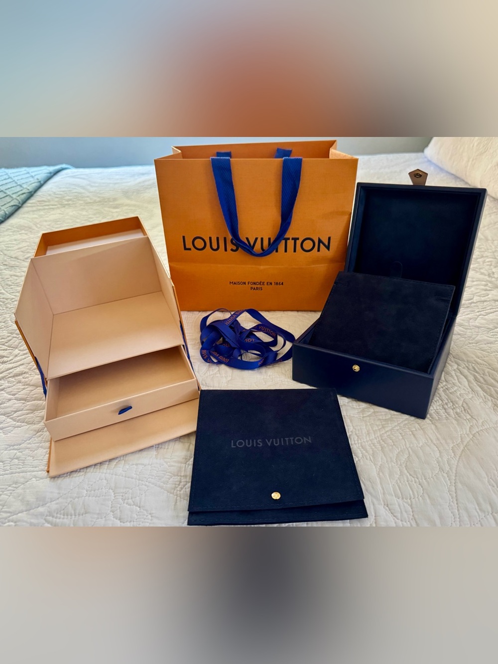 Louis Vuitton Blue Jewelry Box with Jewelry pouch and outer box